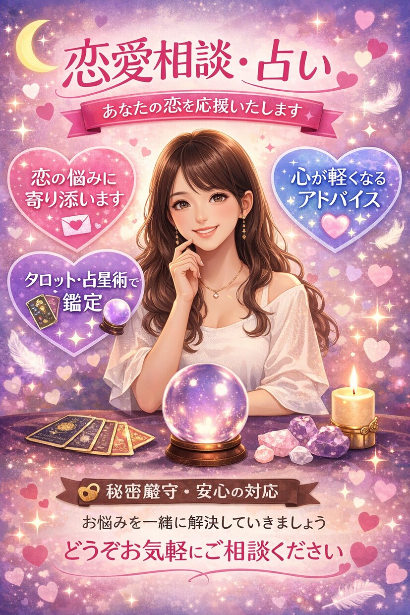 学生さんや20代向けの恋愛占いします 様々な恋愛相談に乗り、相談すると成就するといわれてきました。 イメージ1
