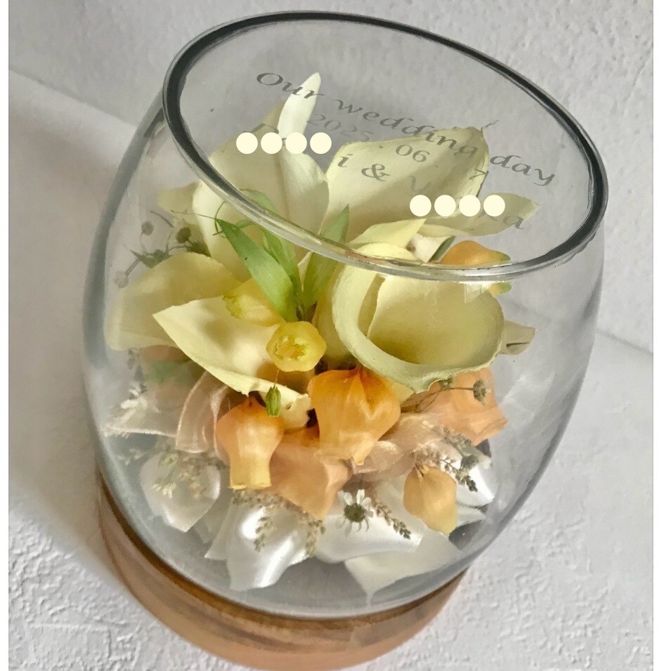 プロポーズの花束ウエディングブーケ記念花を残します 【ポットグラス】 特別な日の花を立体的に保存　ドライ加工 イメージ7