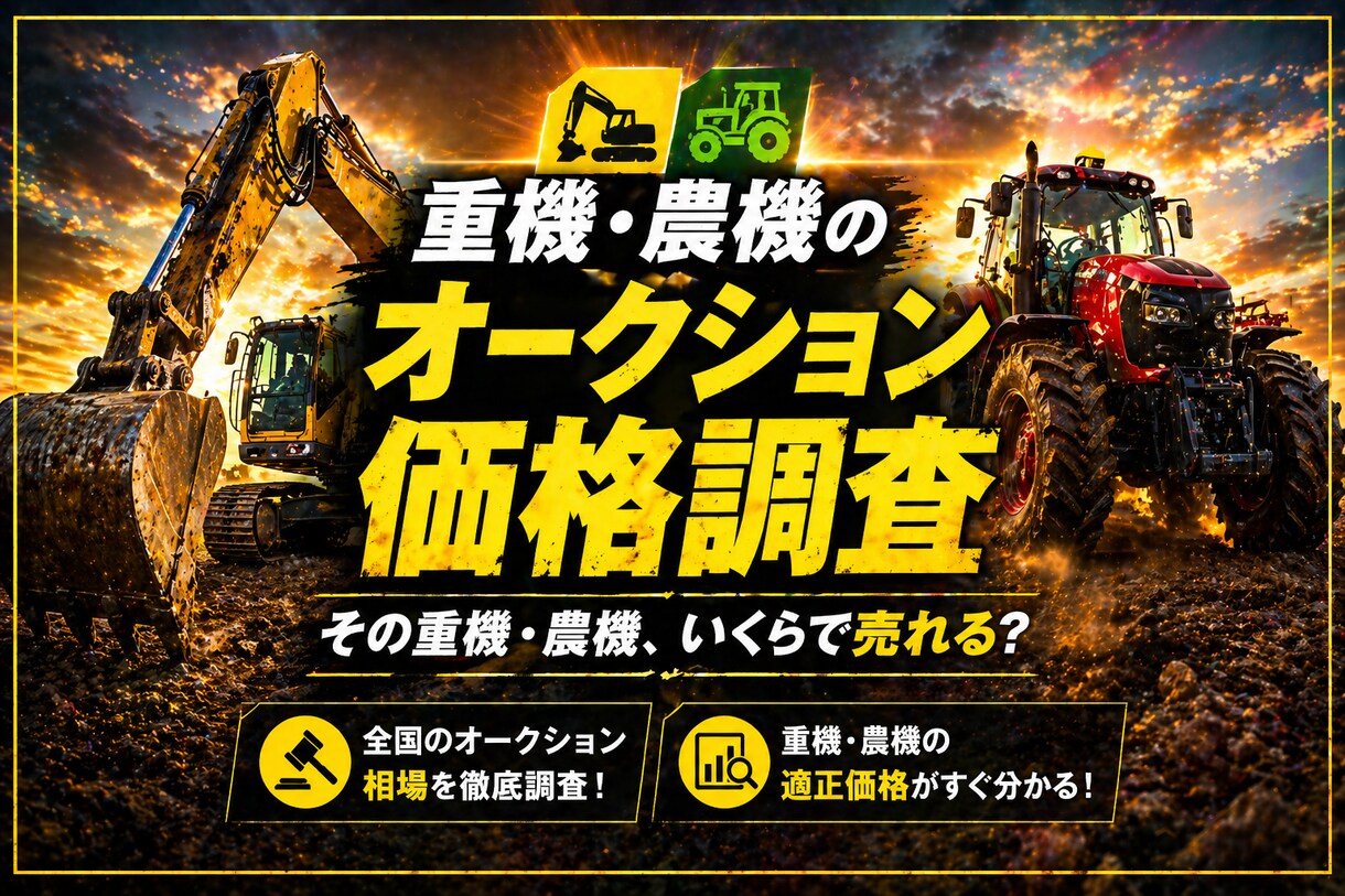 重機や農機等のオークション価格を調べます お任せください！中古業者オークション相場をリサーチ致します！ イメージ1