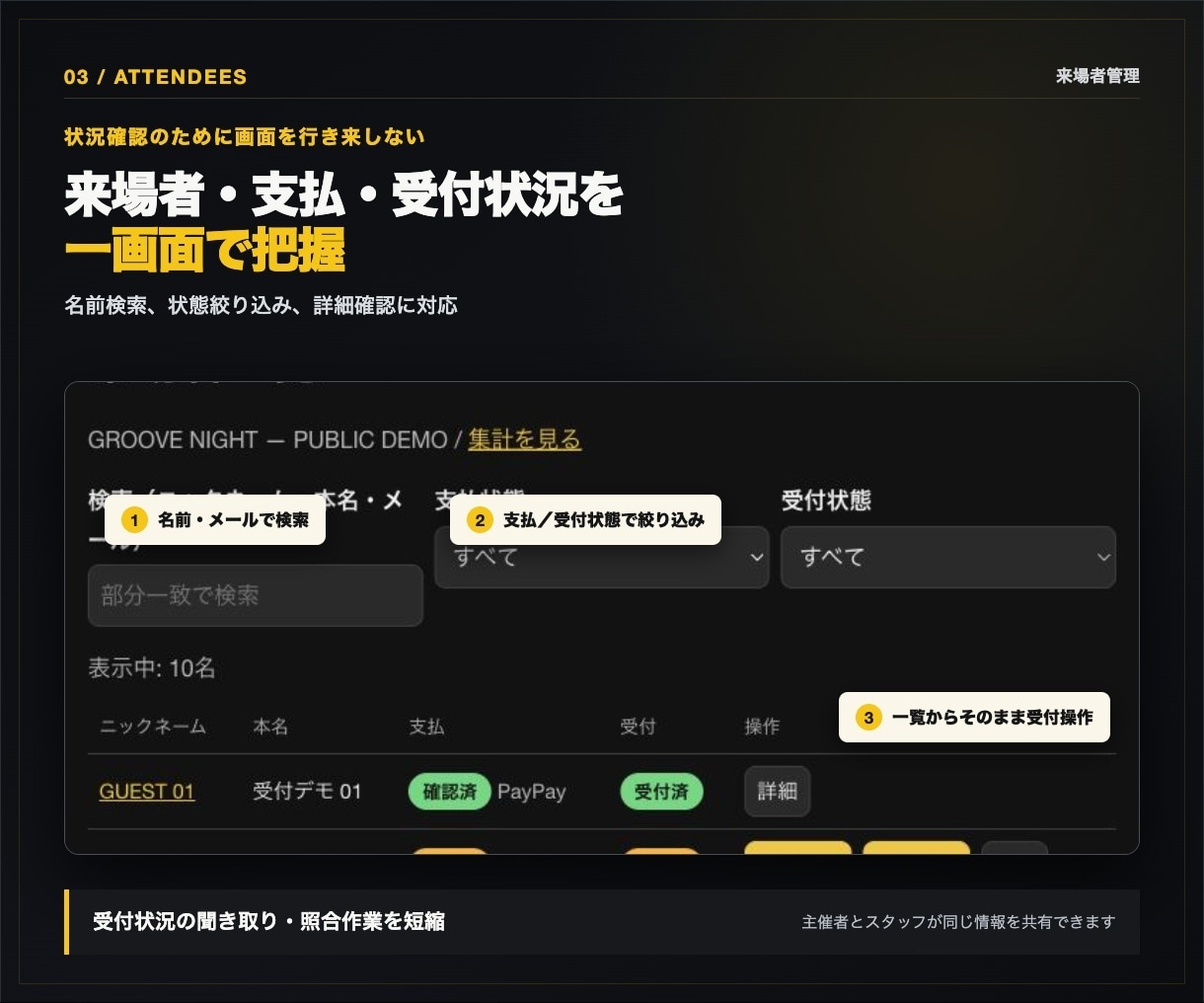 イベント受付・来場者管理Webシステムを制作します スマホ登録から受付・支払確認・集計まで一元化 イメージ4
