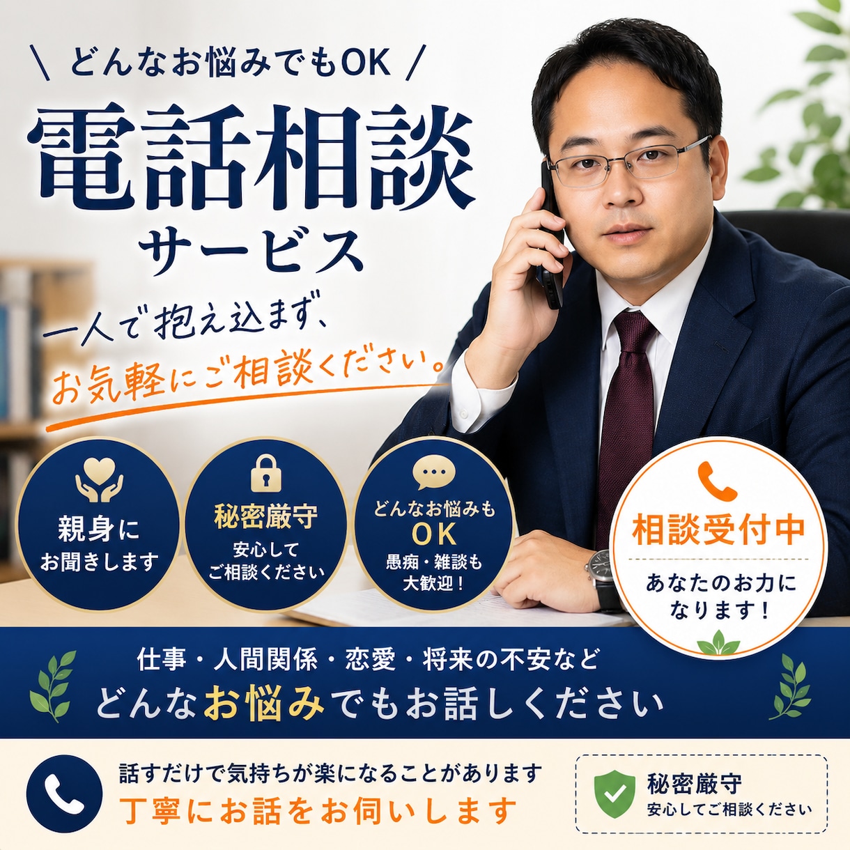 どんなお悩みでも親身にお聞きします 一人で抱え込まず、お気軽にご相談ください。 イメージ1