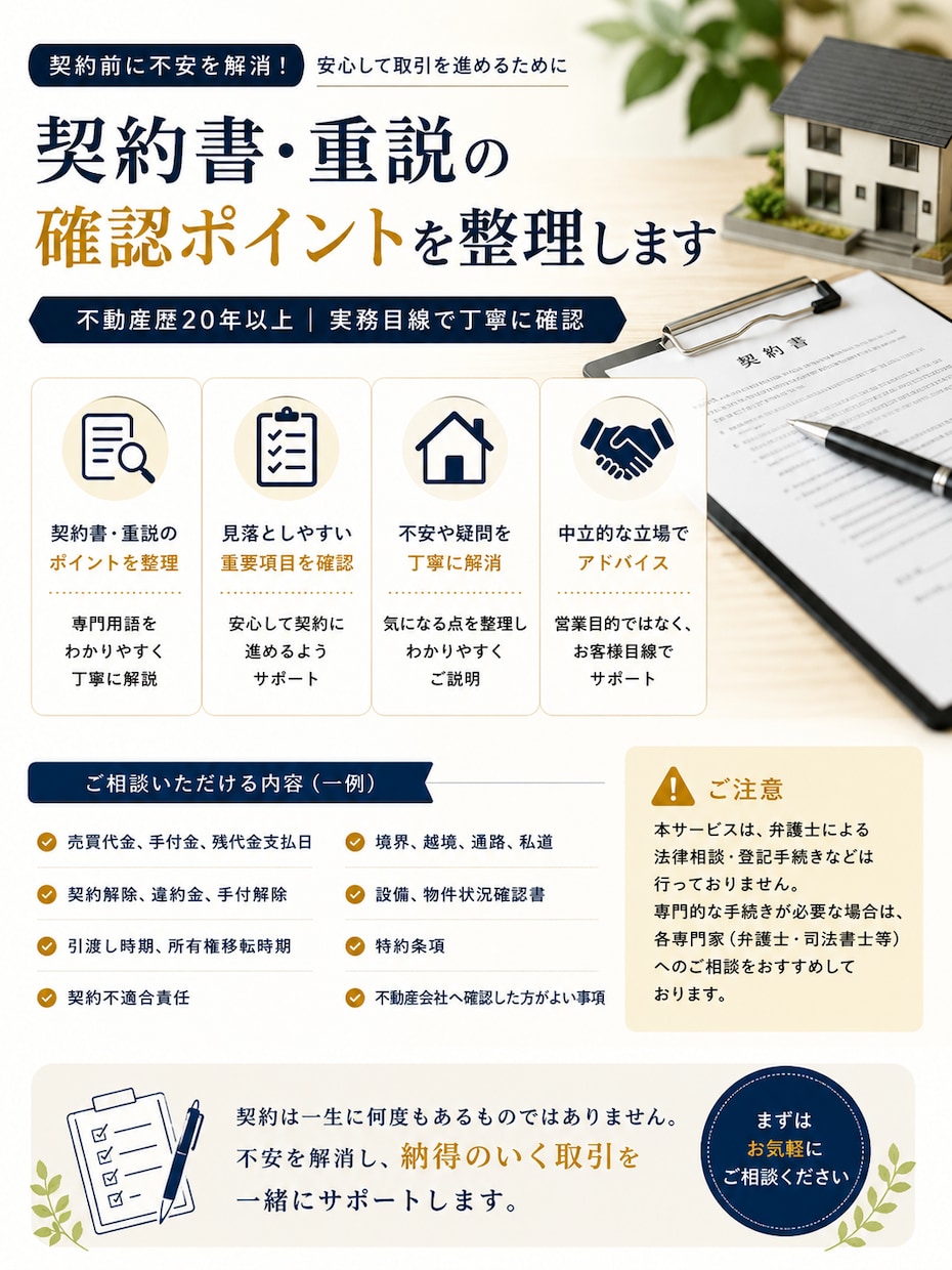 契約書・重説の確認ポイントを整理します 不動産歴20年以上｜実務目線で丁寧に確認 イメージ2