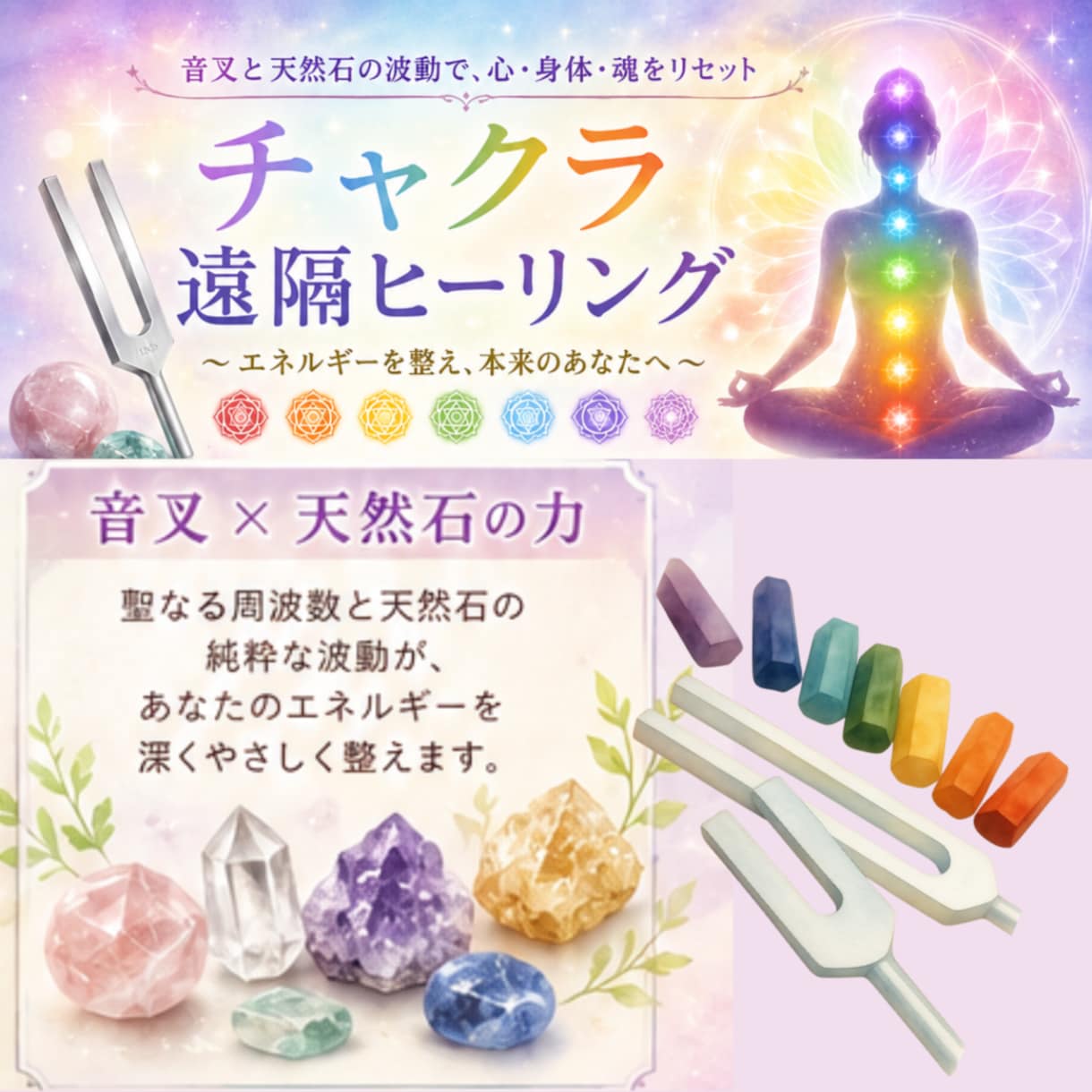音叉×天然石で調律！チャクラヒーリングします 好きな時に受け取れるコールイン施術！疲れやネガティブを浄化 イメージ1