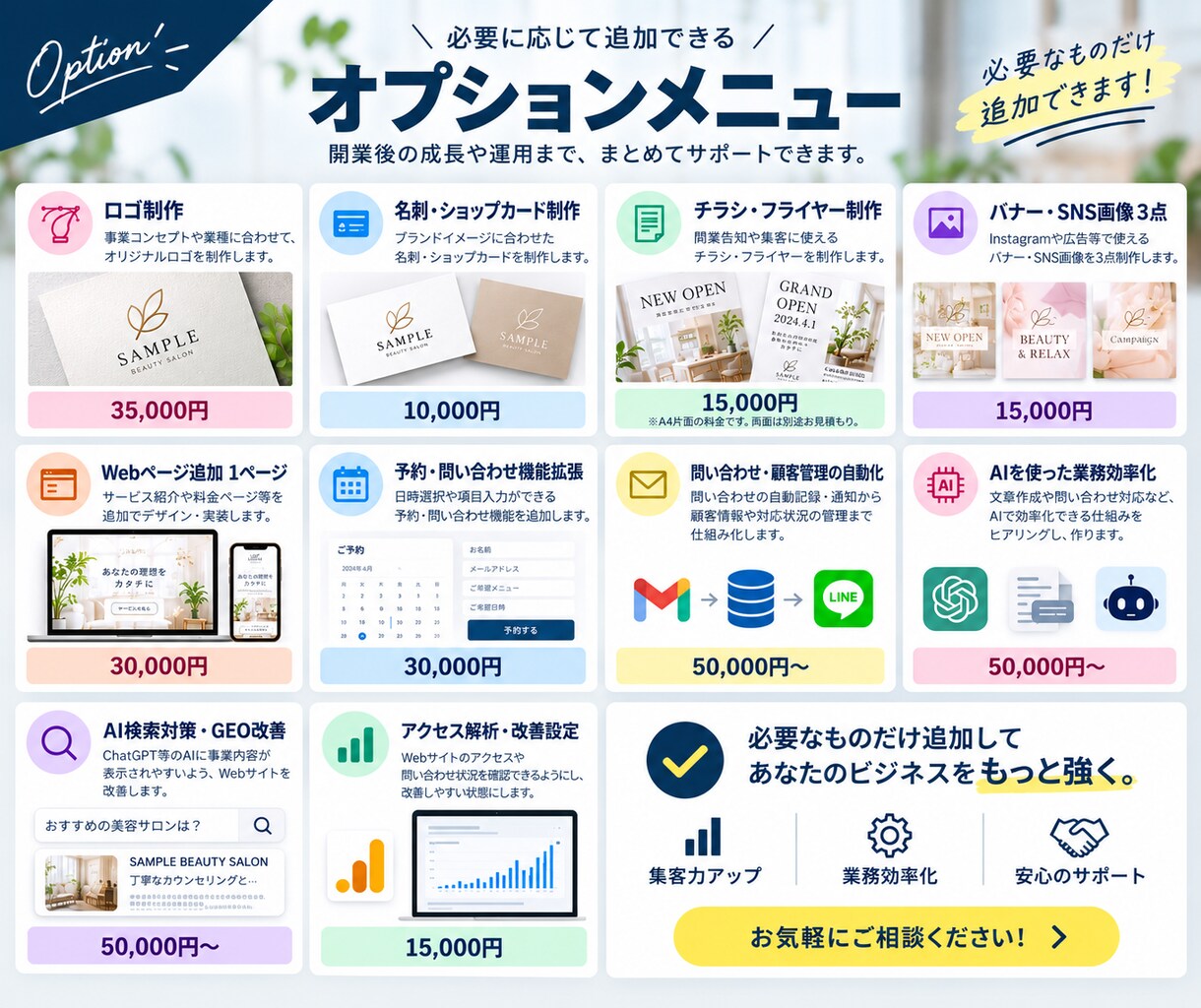 開業・新規事業のデザインとWebをまとめて作ります 15万円でLP・Web・問い合わせ導線までまとめて開業準備 イメージ4