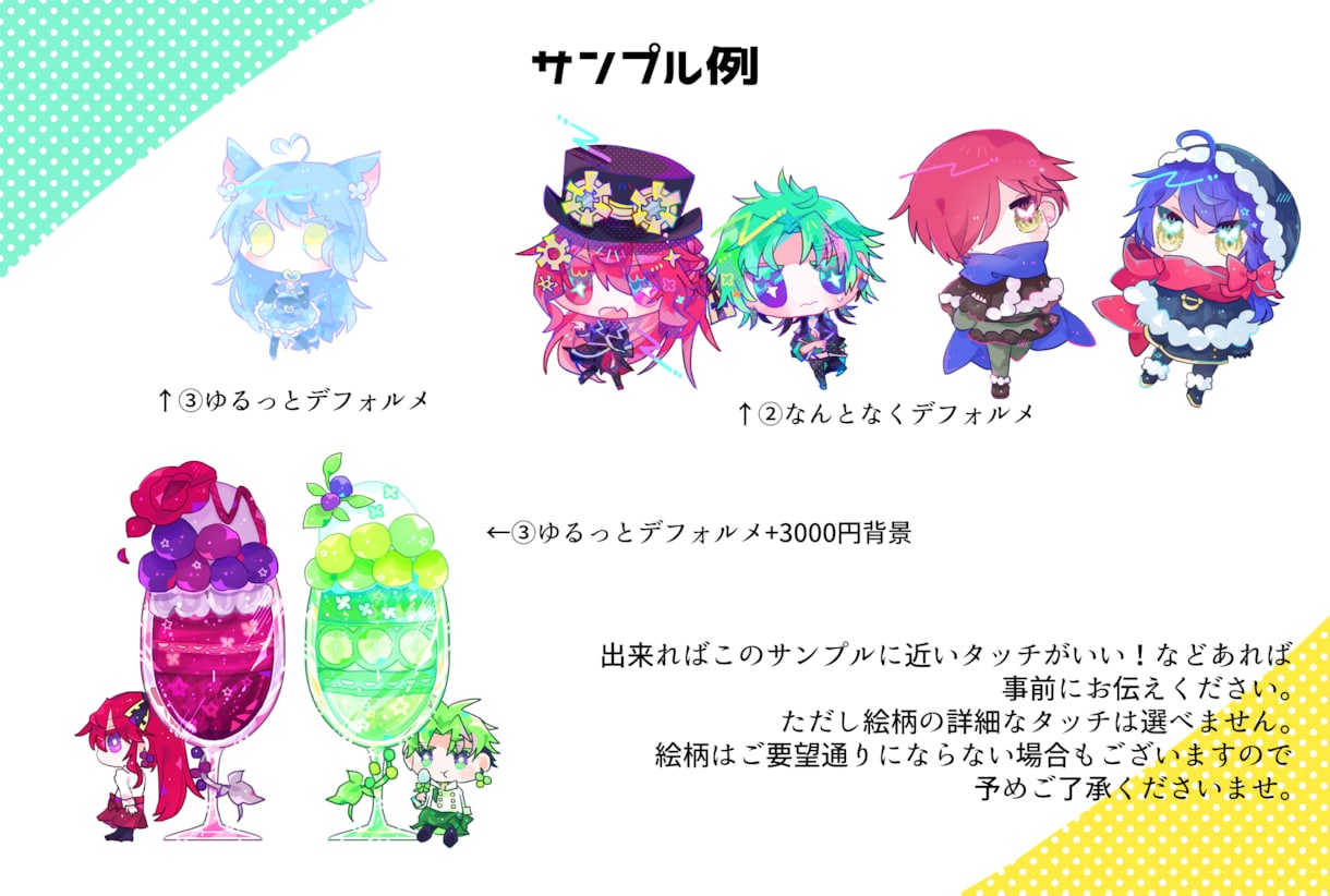 3種・背景オプション有！かわいいデフォルメ描きます かわいいデフォルメで活動や創作ライフを豊かに！ イメージ7