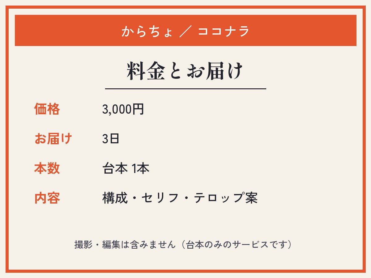 YouTube・ショート動画の台本を作成します 構成＋セリフ全文＋テロップ案｜撮影前まで完成 イメージ3