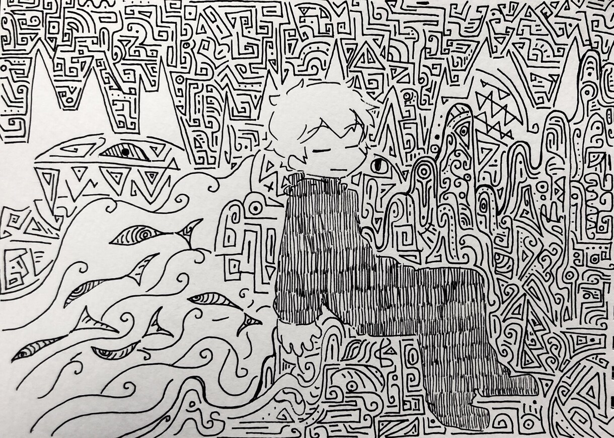 可愛い？不気味？ちょっと不思議なイラスト描きます お部屋の装飾等に！模様、ほんわか絵をボールペン画一発書きで！ イメージ5
