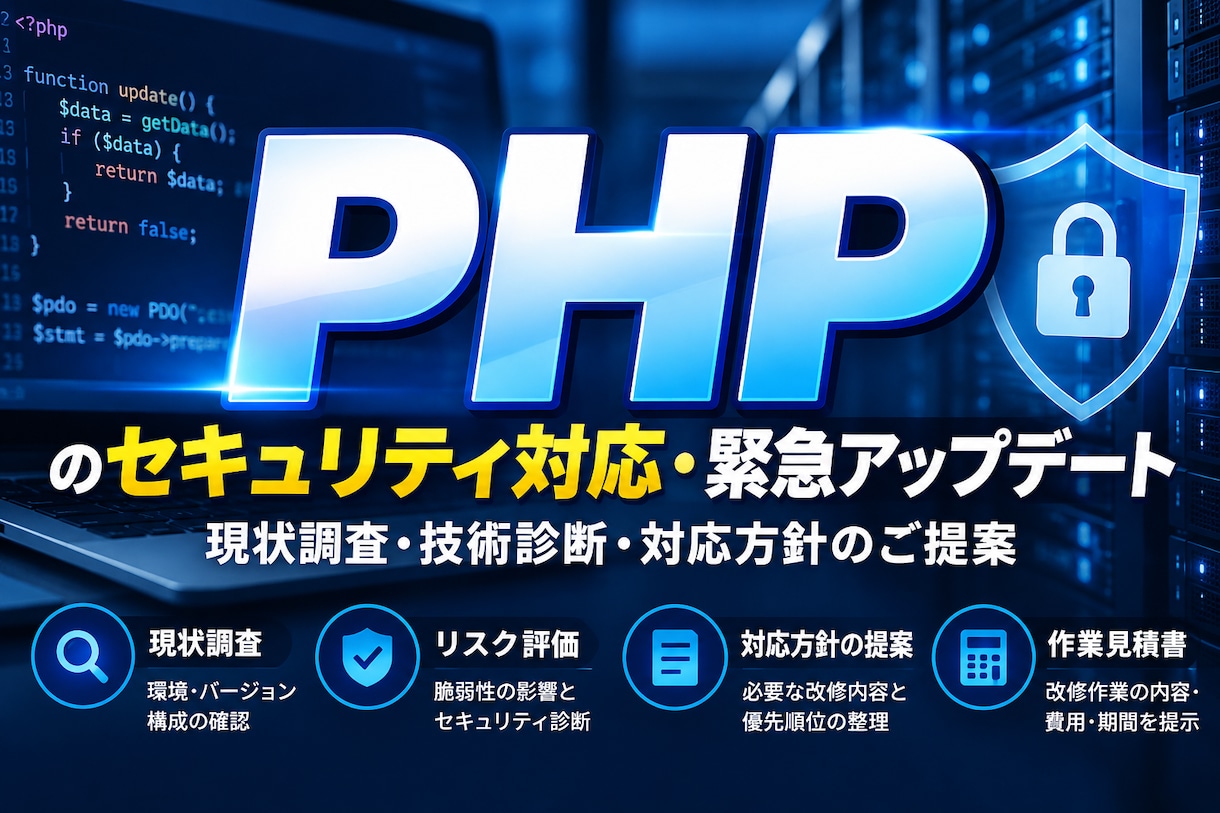 PHP関連の緊急対応の相談（2回パック）を受付ます 今回の脆弱性についてのコンサルティングとお見積りになります イメージ1