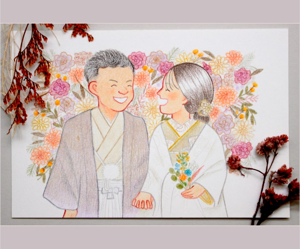 色鉛筆で絵本タッチのウェディングイラスト作成します 背景基本無料&下書き修正何回でも◎原画とデータどちらも納品！ イメージ3