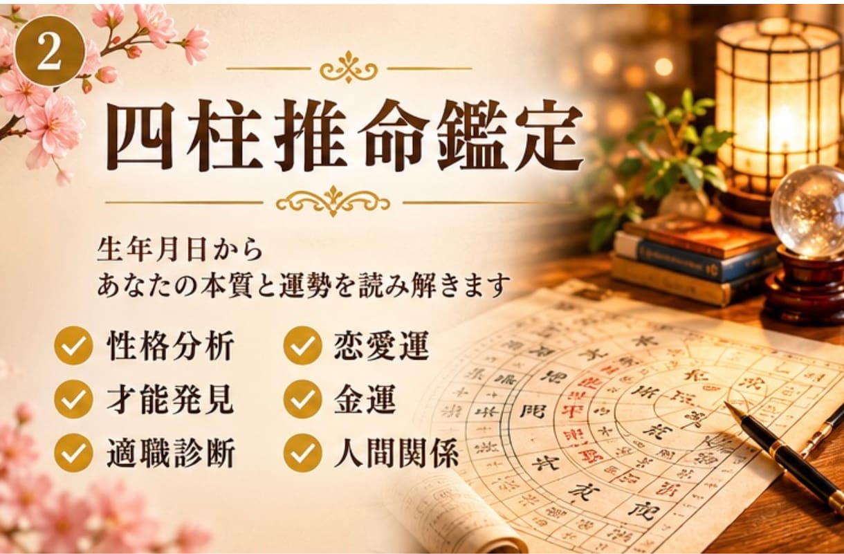 四柱推命で人生の流れを鑑定しますます 性格・適職・恋愛・金運を丁寧に鑑定 イメージ2