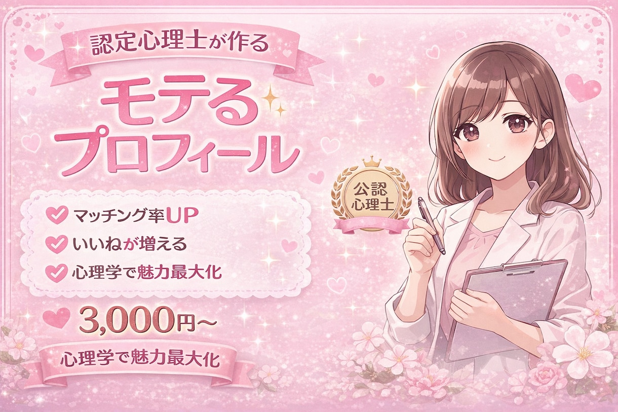 モテるマッチングアプリプロフィール作成します 心理学で魅力を最大化！いいねが増える出会えるプロフィール作成 イメージ1