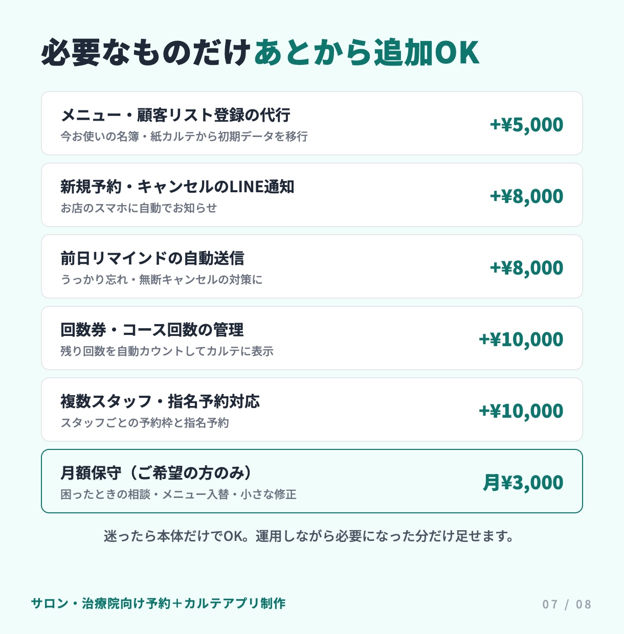 サロン・治療院向け予約＋顧客カルテアプリ制作します 電話予約と紙カルテを、お店専用アプリひとつに イメージ7