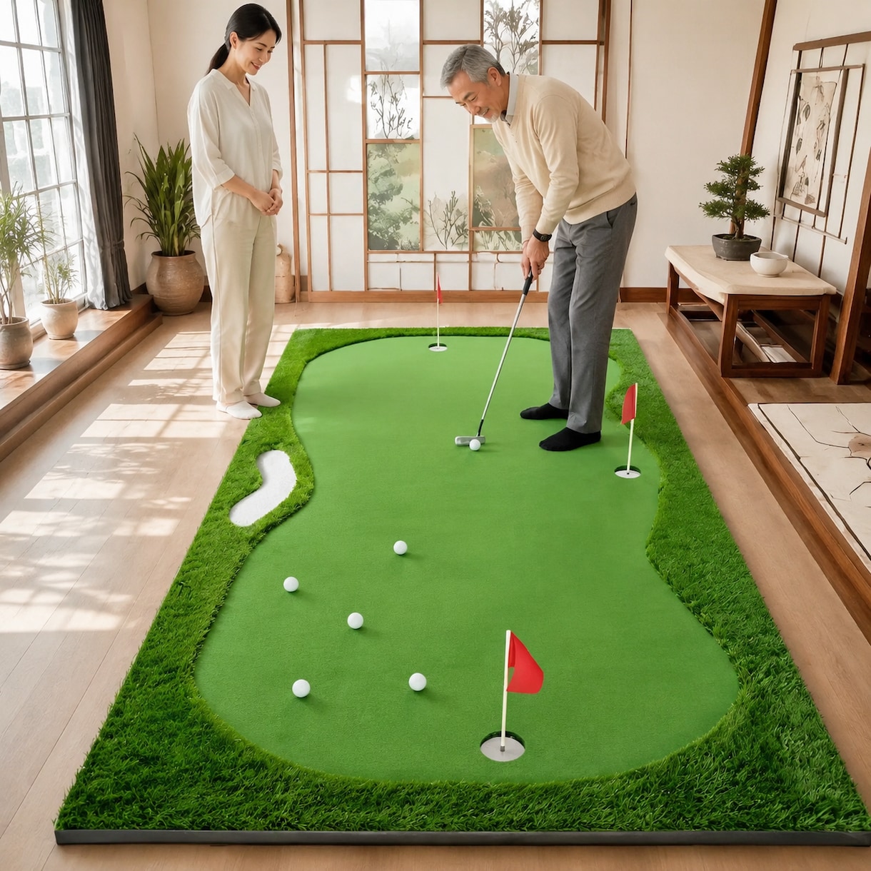 2WAY室内ゴルフパターマットを制作しますます 変形サイズ・芝速度・ホール位置まで自由設計 イメージ1