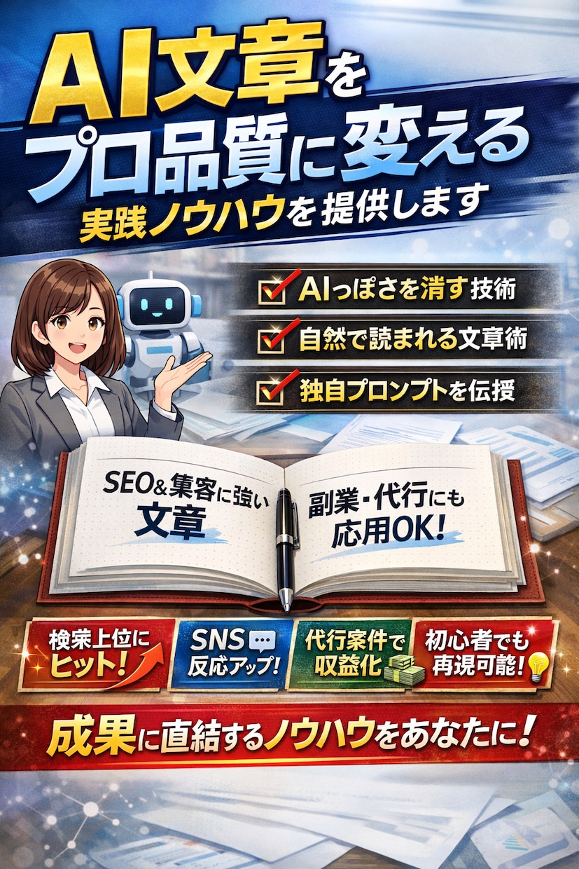 AI文章をプロ品質に変える実践ノウハウを提供します AIが作った文章を自然でウケるプロ品質に改善します イメージ1