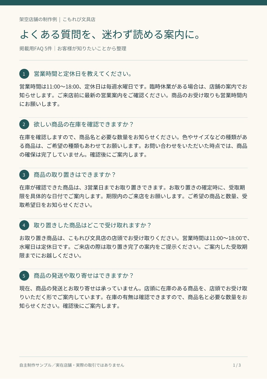 お店のFAQと問い合わせ返信文を作ります よくある質問5件＋返信文5件。毎回の文章作成を軽く イメージ2