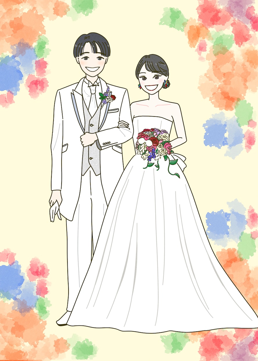ポップで可愛いウェディングイラストを作成します お二人の幸せな雰囲気が溢れるイラストをお作りします！ イメージ1