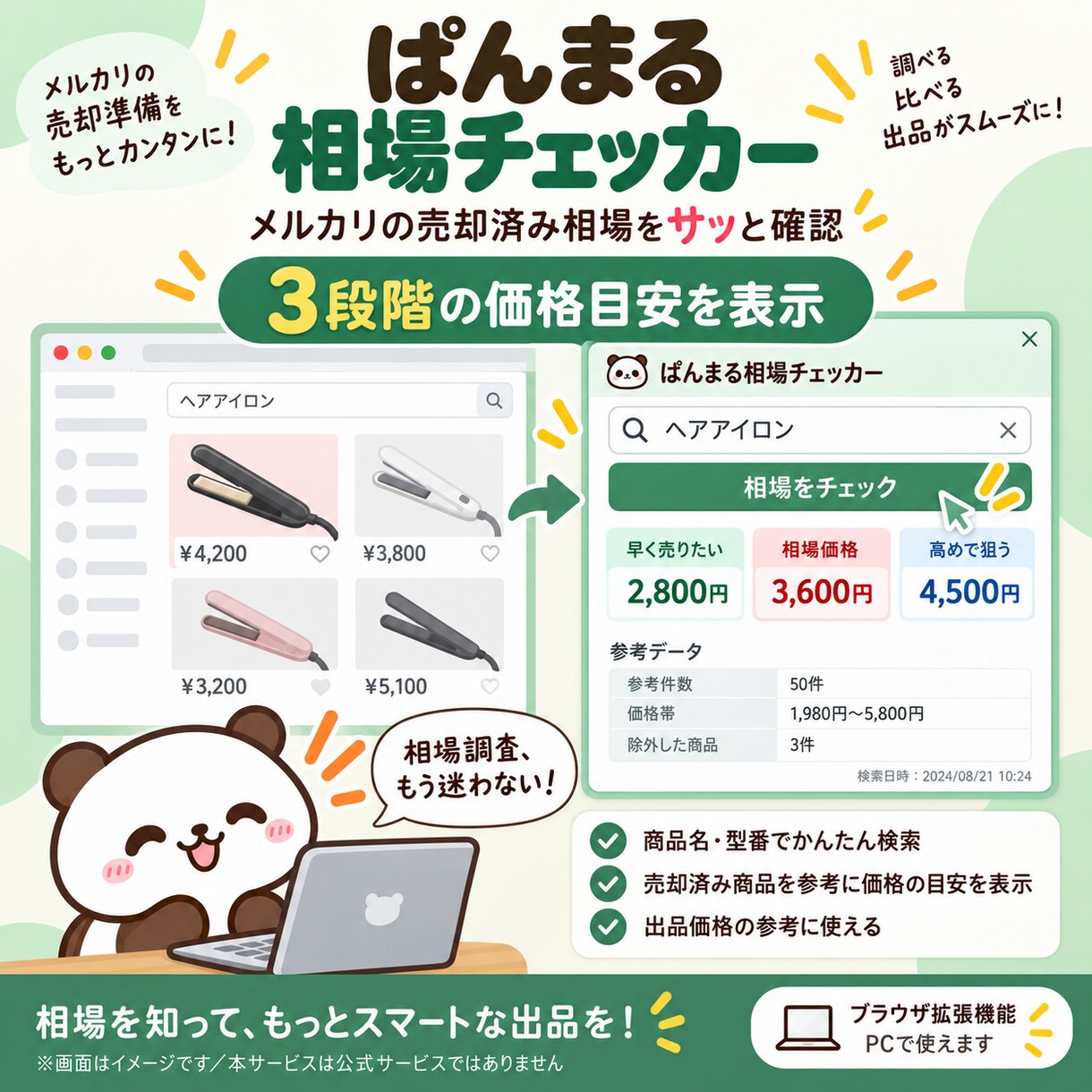 メルカリの売却済み相場を簡単チェックします Chrome拡張で3段階の価格目安をサッと確認 イメージ1