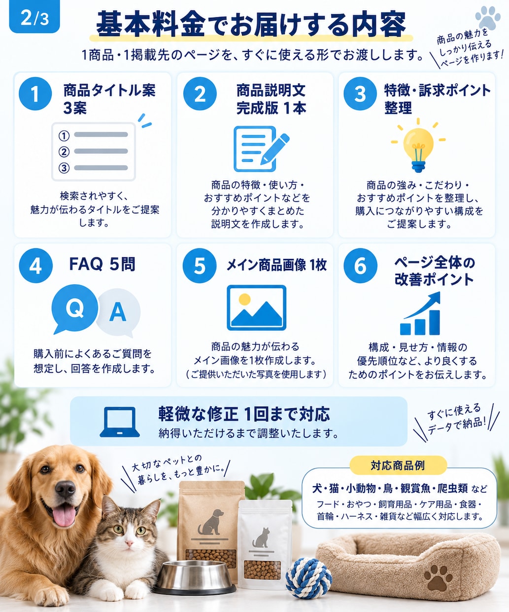 ペット用品の商品説明文と画像1枚を作成します 1商品5,000円｜説明文・タイトル・FAQ・画像1枚 イメージ2