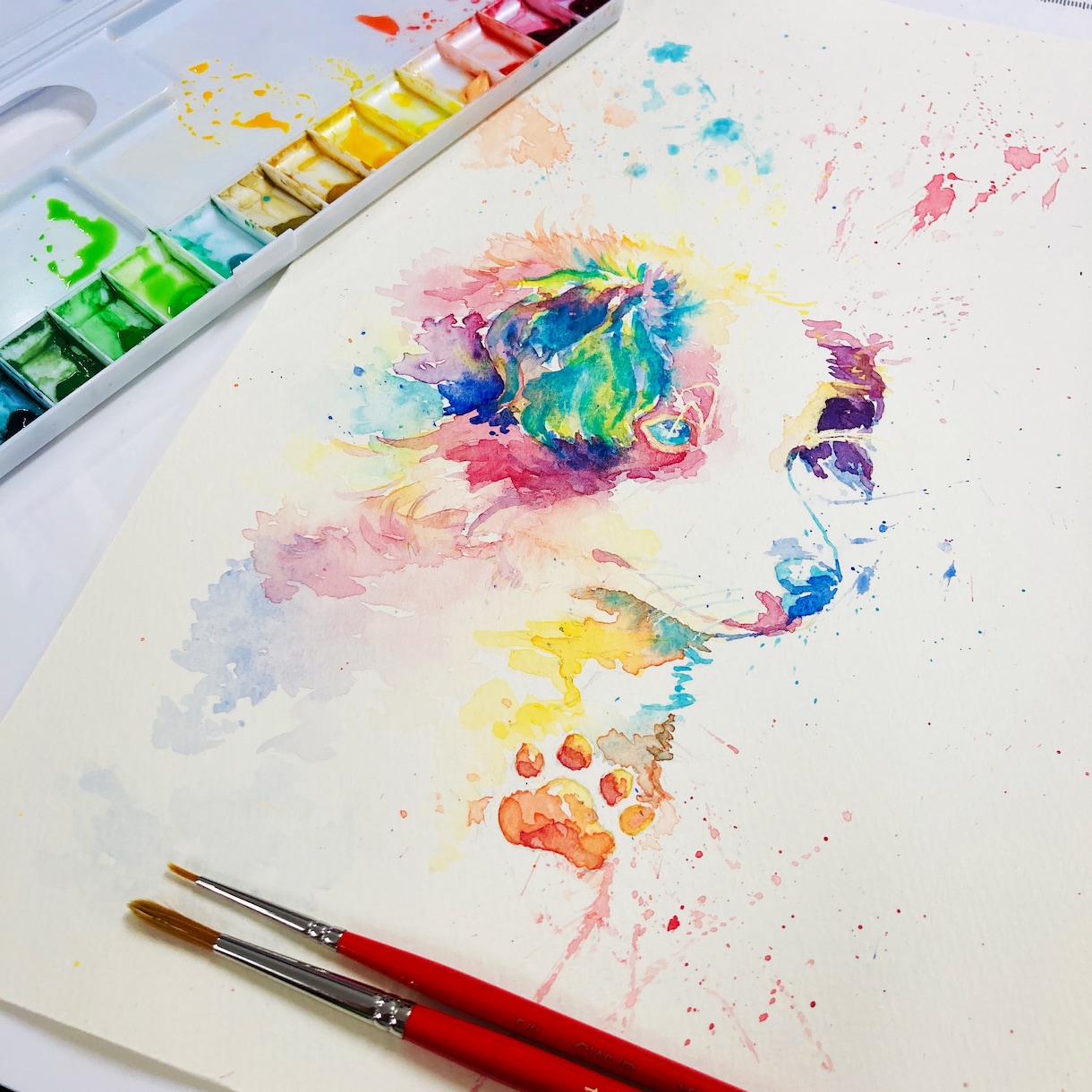 水彩でカラフルな動物やペットの似顔絵を手描きします ペットを飼っている方、友人へのプレゼントや自宅インテリアに。 イメージ2