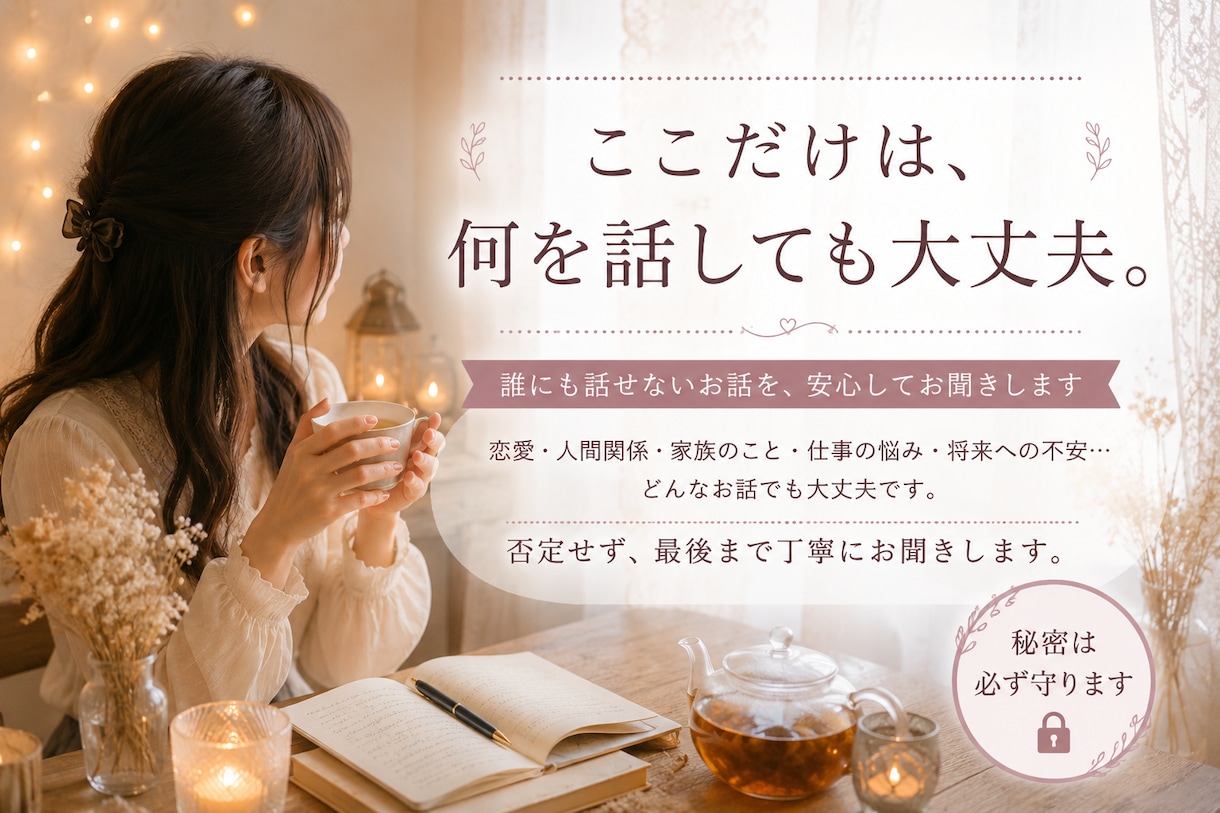 誰にも話せないお話をお聞きします ここだけは、何を話しても大丈夫 イメージ1