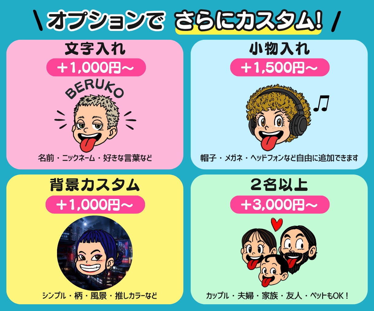 SNSで目立つポップな似顔絵風アイコン作成します 初回5名様3000円特別価格！この機会にぜひアイコンを！ イメージ4