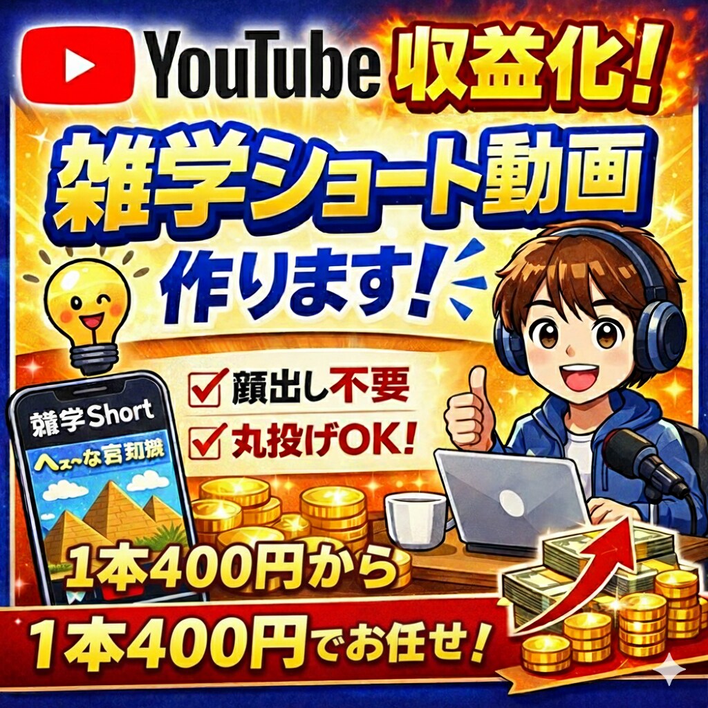 収益化できる雑学、豆知識系short動画を作ります SNS用収益化できる動画を1本400円から受け付けています！ イメージ1