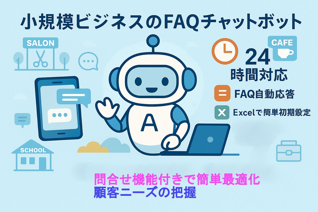小規模ビジネスのFAQチャットボット制作を請負ます AIを使って、あなたの代わりに“24時間お客様対応”します。 イメージ1