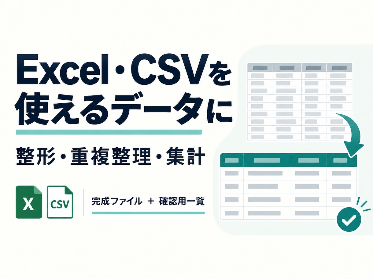 Excel/CSVを整理・集計します 件数照合と判断が必要な行の一覧付き イメージ1