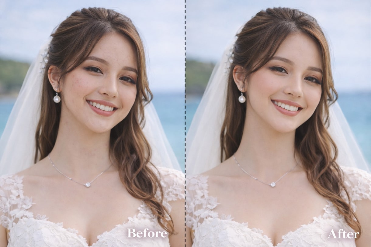 ウエディングフォトの美肌補正・痩身レタッチ承ります 「別人にならない」を大切にし、自信が持てる仕上がりに イメージ2
