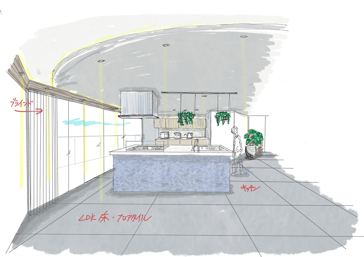 手描きの内観パースをイメージに合わせて作成致します 店舗・住宅の提案イメージや資料作成用の背景デザインに最適！ イメージ2