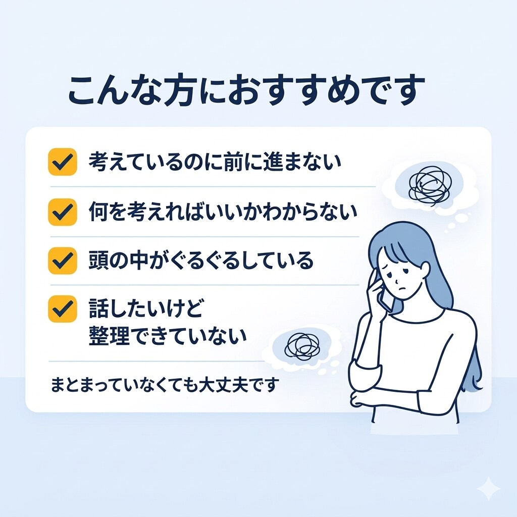 考えが進まない人の思考整理します 何を考えればいいか一緒に整理します イメージ2