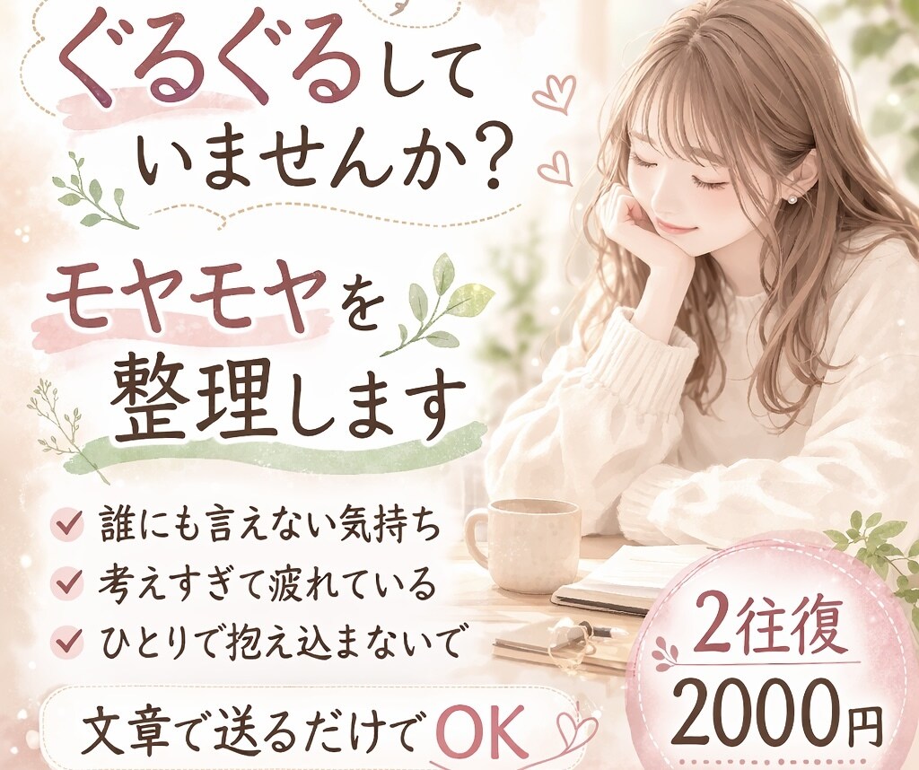 頭の中がぐるぐるする気持ち整理します 文章で送ってもらうだけで整理します イメージ1