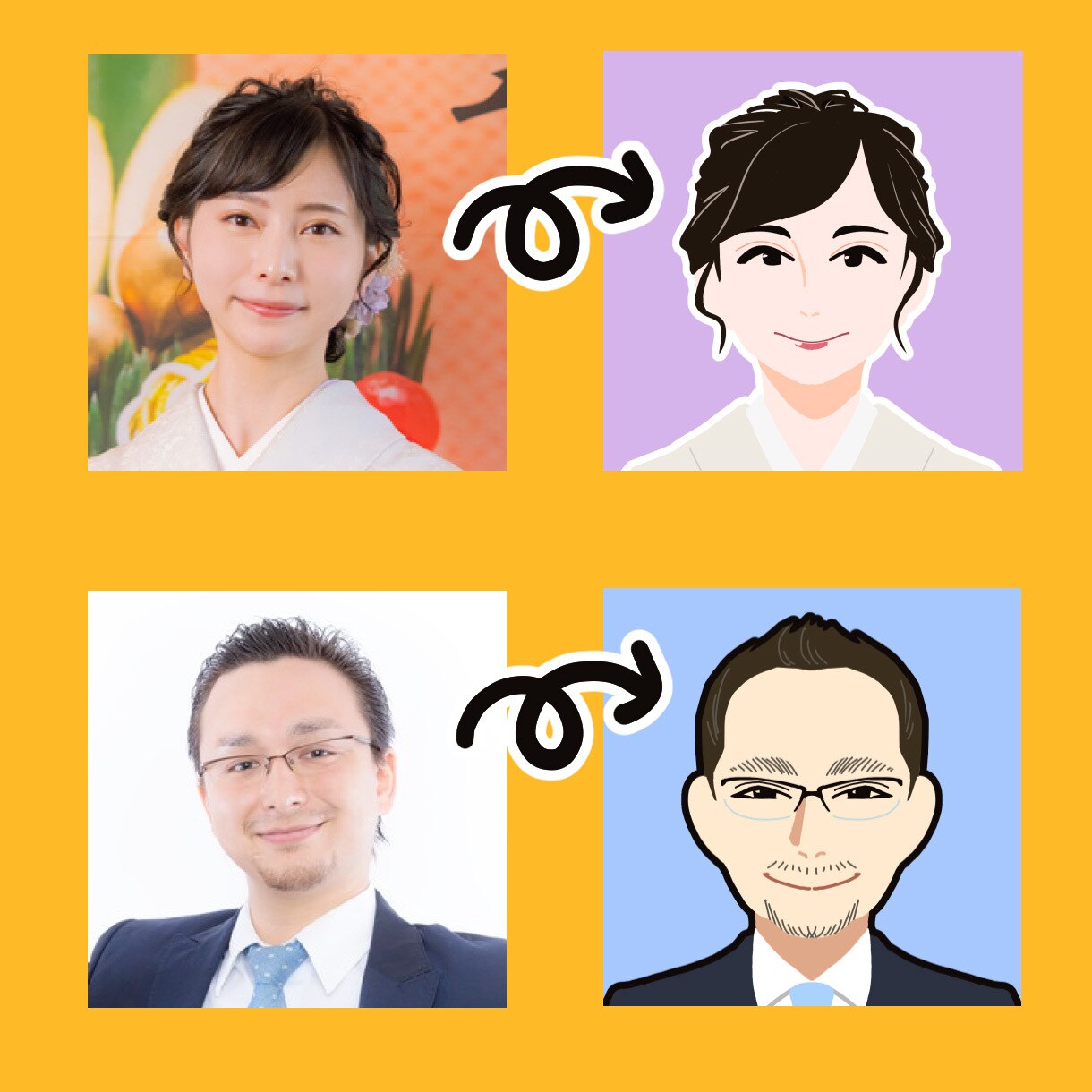 SNS、名刺、LINEなどの似顔絵アイコン描きます シンプルな絵柄でどんなシーンでも使いやすいです イメージ4