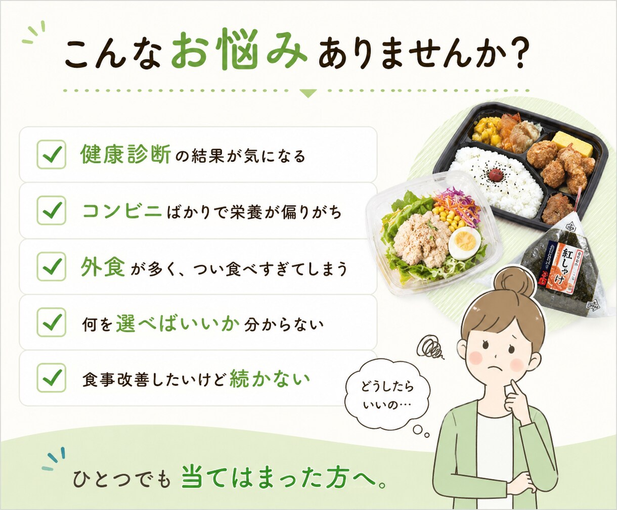 健康診断が気になる方の食事改善をサポートします 「気をつけてるつもり」から卒業。あなた専用の食事選びMAP イメージ2