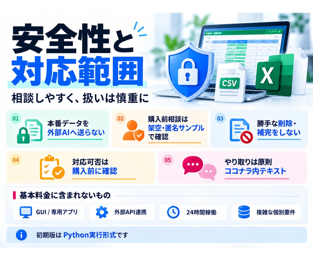 Excel・CSVをローカルで整理・検品します 本番データを外部AIへ送らず、要確認まで分けます イメージ4