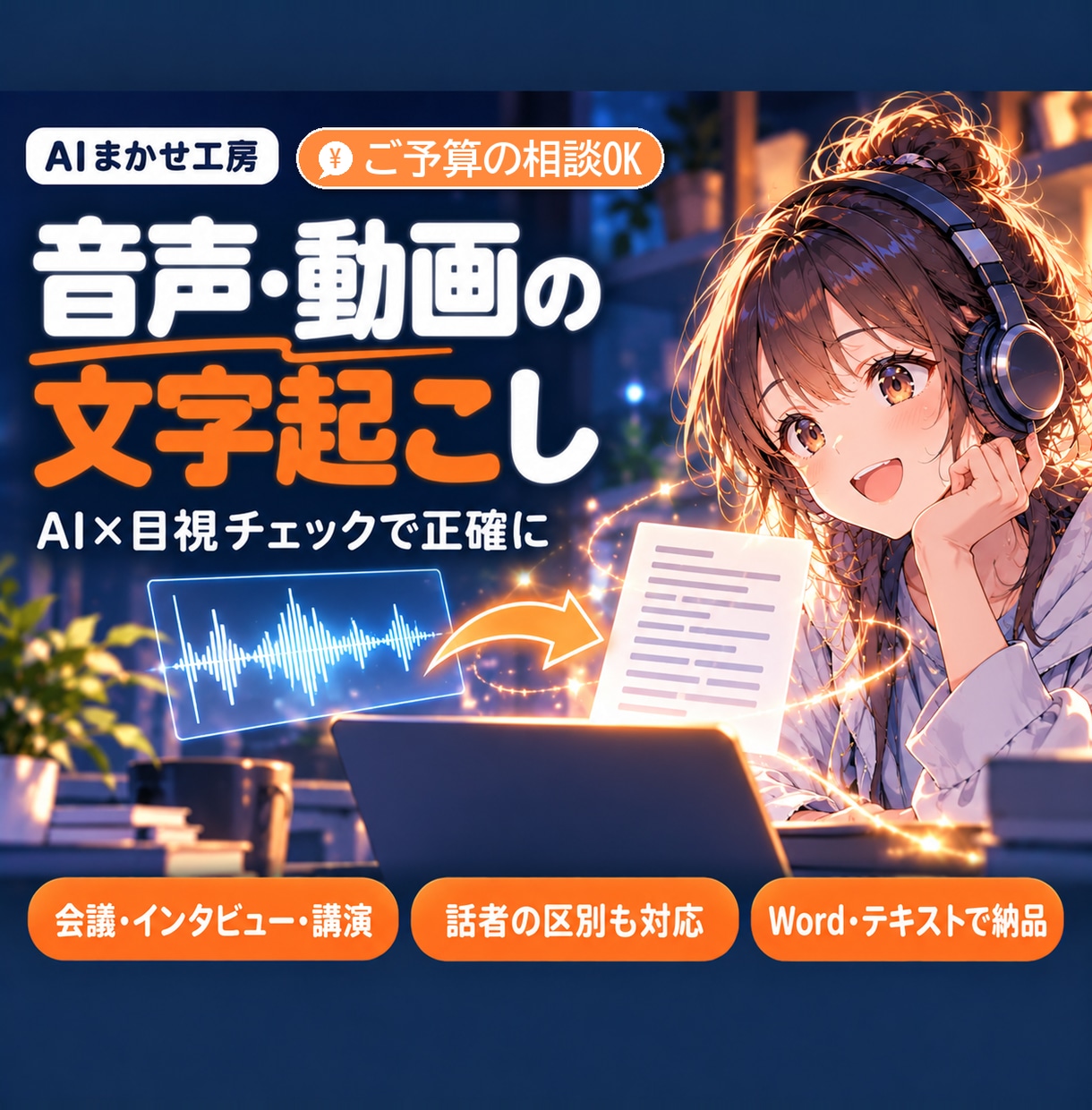 音声・動画の文字起こしをします 1分50円・AI×目視チェックで正確に イメージ1
