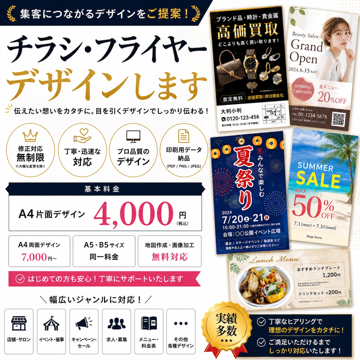 集客につながるチラシ制作しますます 修正対応で安心。店舗・イベント・販促など幅広く対応します。 イメージ1