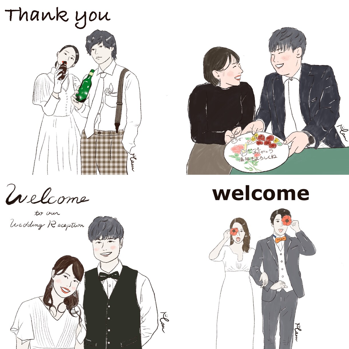 大人数OK！オシャレで思い出に残る似顔絵描きます 還暦祝いやウェルカムボード等に♪文字入れ無料 イメージ10