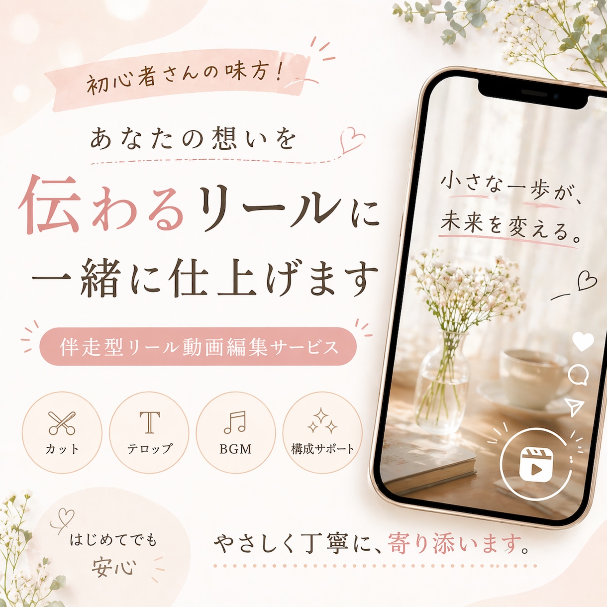 ショート動画を構成から丁寧に編集します リール初心者さんも安心。伝わる動画に整えます イメージ1