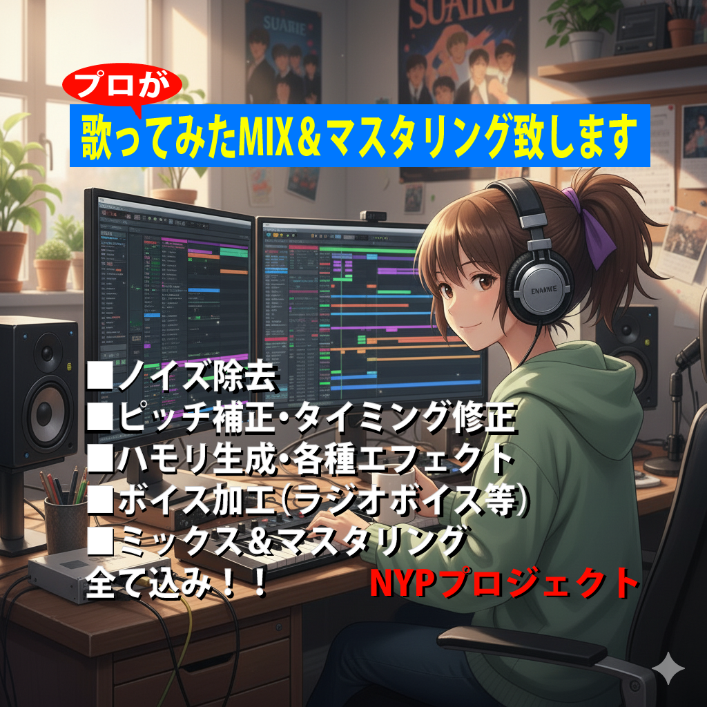 歌ってみたMIX&マスタリングまで全て込みでします ミキシングエンジニアが丁寧に歌ってみたフルコーラスをMIX イメージ1