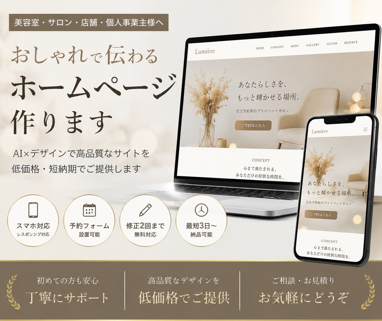 AIを活用しスマホ対応のおしゃれなHPを制作します スマホ対応・高品質なサイトを制作します イメージ1