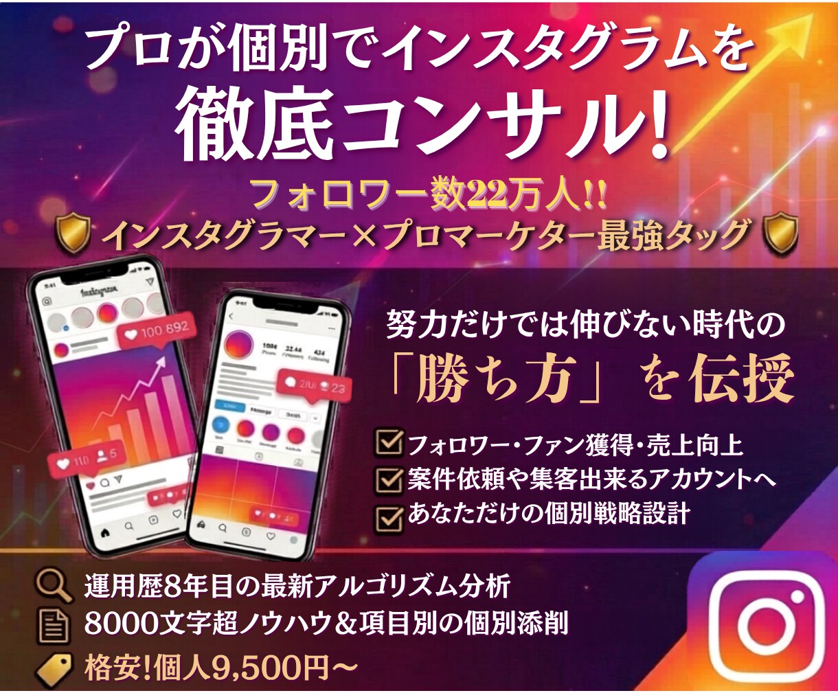 プロが個別でインスタグラムをコンサルします フォロワー22万人インスタグラマーとプロマーケターのタッグ！ イメージ1