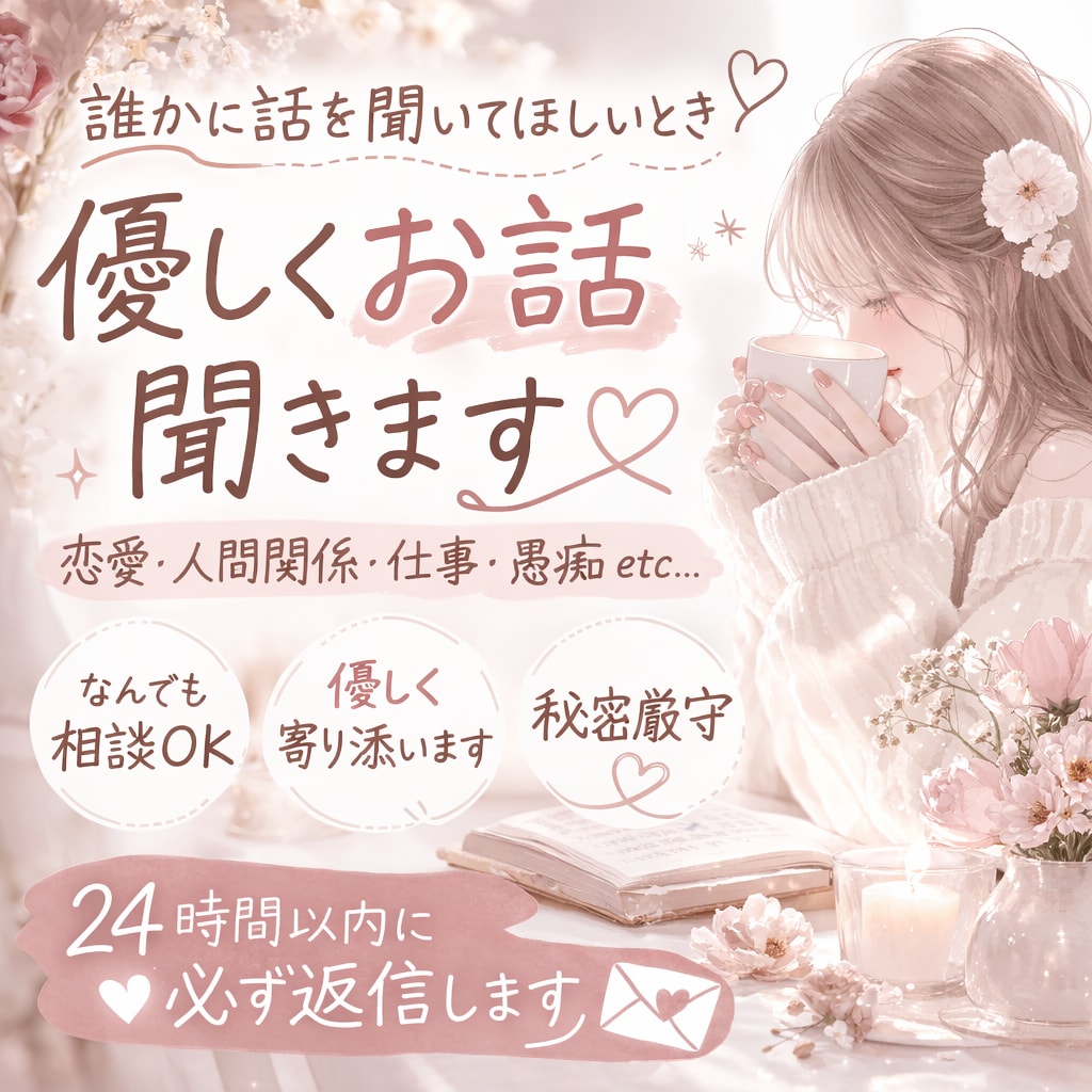 誰にも言えない気持ち、お話し聞きます 悩み相談｜恋愛・人間関係・愚痴なんでも聞きます♡ イメージ1