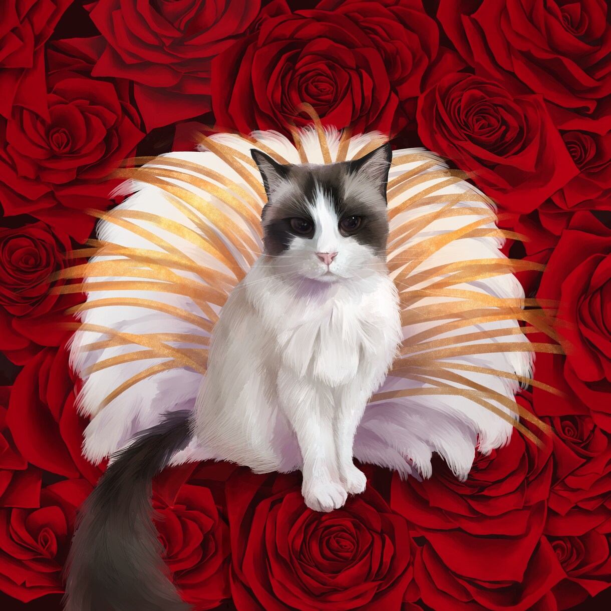ペットの似顔絵をキャンバスに印刷してお届けします 背景に花などお好きなものを添えてお描きします！ イメージ4