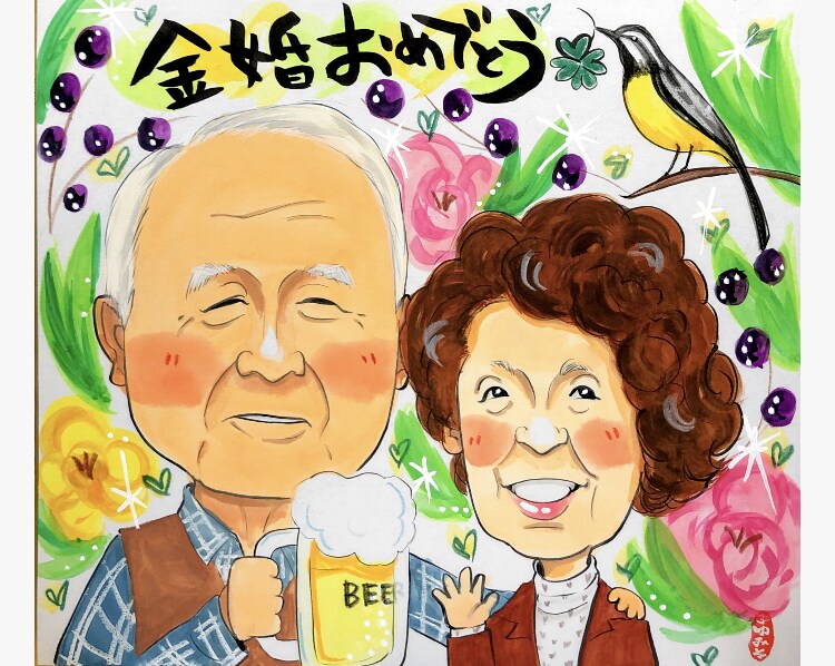 色紙に水彩・手描きであたたかい似顔絵描きます 贈り物にオススメのまるでスルメ！味のあるほっこりする似顔絵 イメージ10