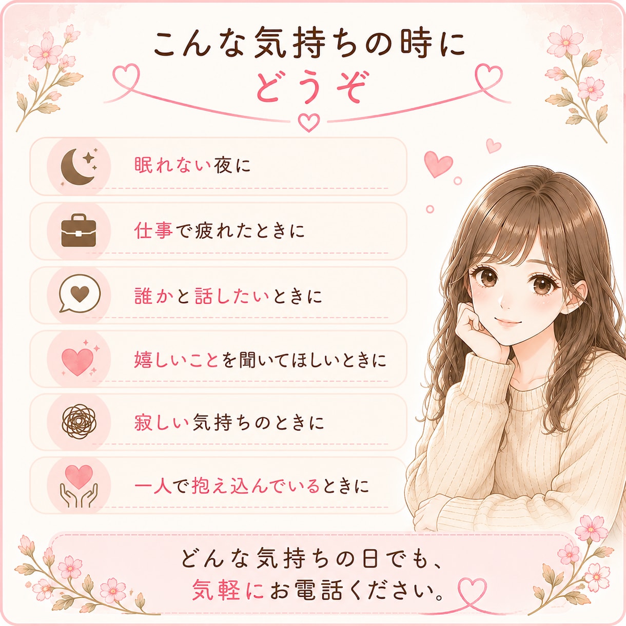 優しくお話をお聞きします あなたのペースでお話を伺います。 イメージ7
