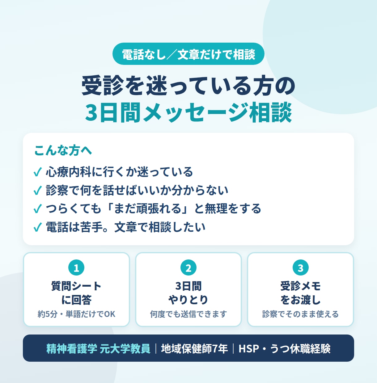 うつかも？と悩む方の受診前の不安を整理します HSPの保健師・看護師が伴走｜医師に伝えるメモつき イメージ2