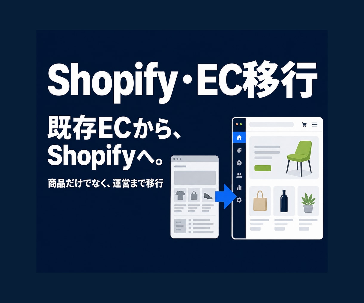 楽天など既存ECからShopifyへ移行します 商品だけでなく、公開後の自社運営まで移行 イメージ1