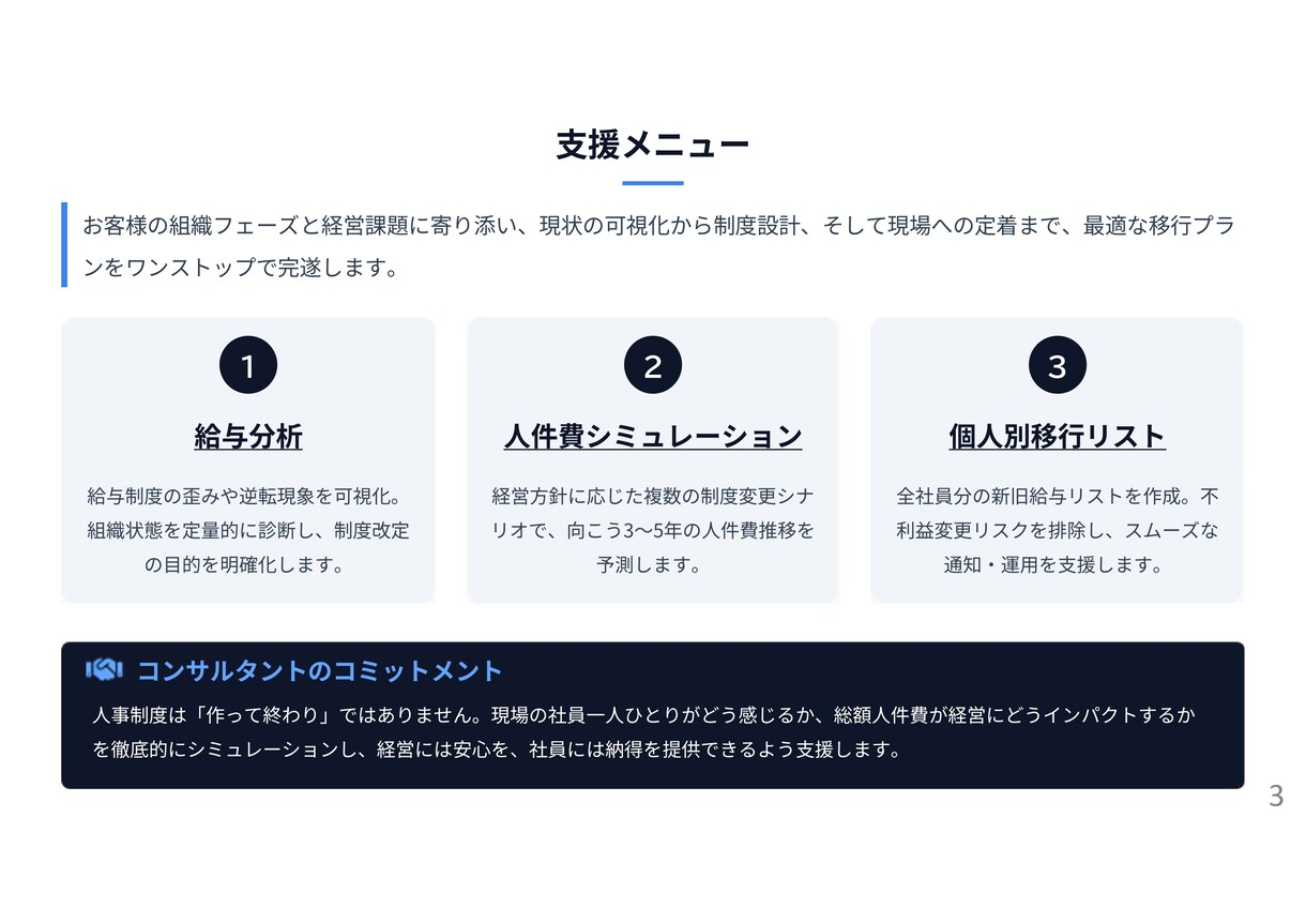 給与制度改定の新旧年収シミュレーションを代行します 最短1週。給与制度移行時の総額人件費を可視化します イメージ3