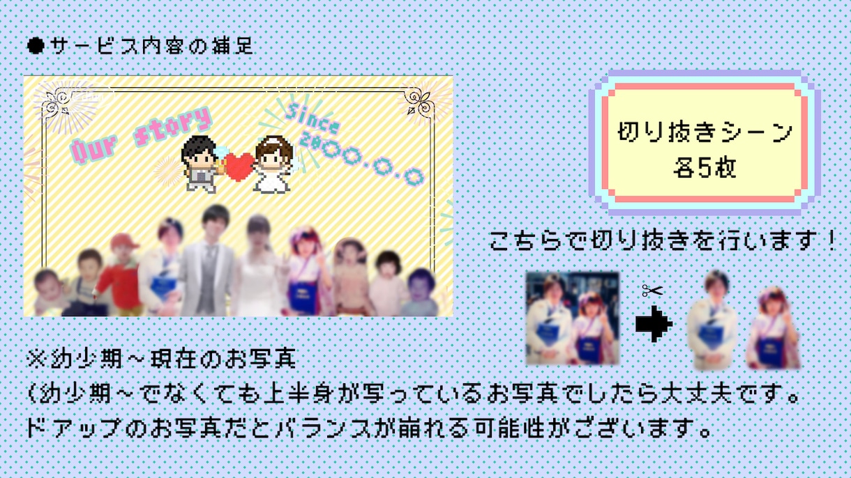 ゲーム風①結婚式プロフィールムービー作ります ISUM申請も◎✜お二人の可愛いオーダーメイドット絵で演出✜ イメージ8